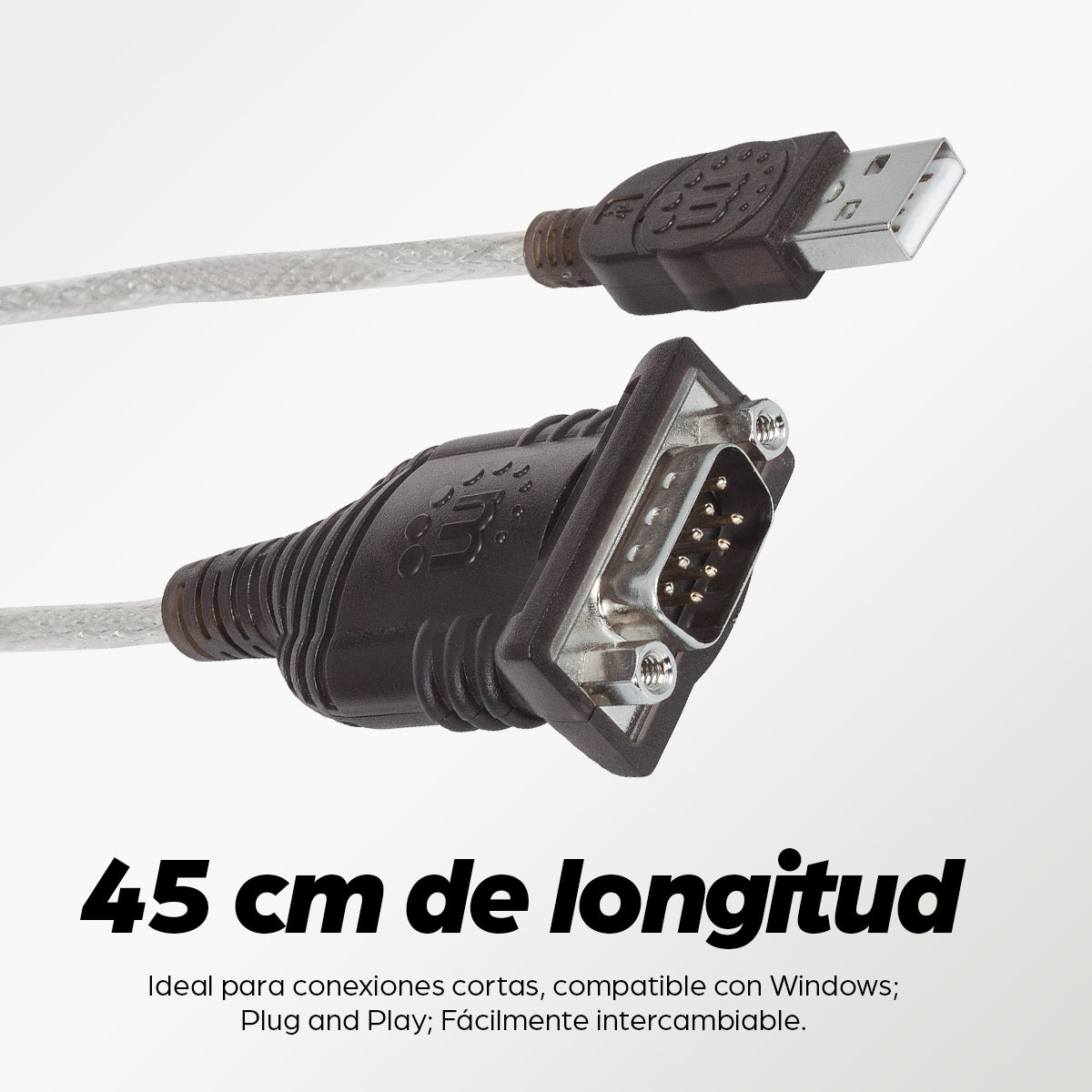 Manhattan Convertidor de USB a Puerto Serie Cable Negro, Transparente 0,45 m USB tipo A D-Sub (DB-9)
