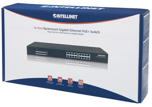 Intellinet Commutateur réseau (switch) Gigabit Ethernet PoE+ à 16 ports, 16 ports PoE, conforme IEEE 802.3at/af (PoE+/Po