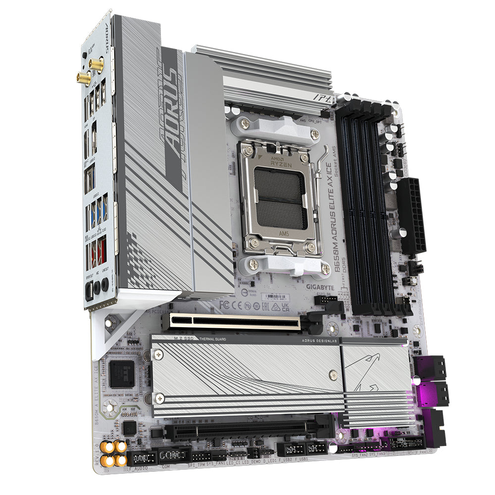 GIGABYTE B650M AORUS ELITE AX ICE Placa base - AMD Ryzen serie 9000, VRM de 12+2+2 fases, hasta 8000 MHz DDR5 (OC), 1xPCIe 5.0 + 1xPCIe 4.0 M.2, LAN 2,5 GbE, WIFI 6E, USB 3.2 Gen 2x2 placas base AMD Zócalo AM5 Zócalo AM5 DDR5-SDRAM