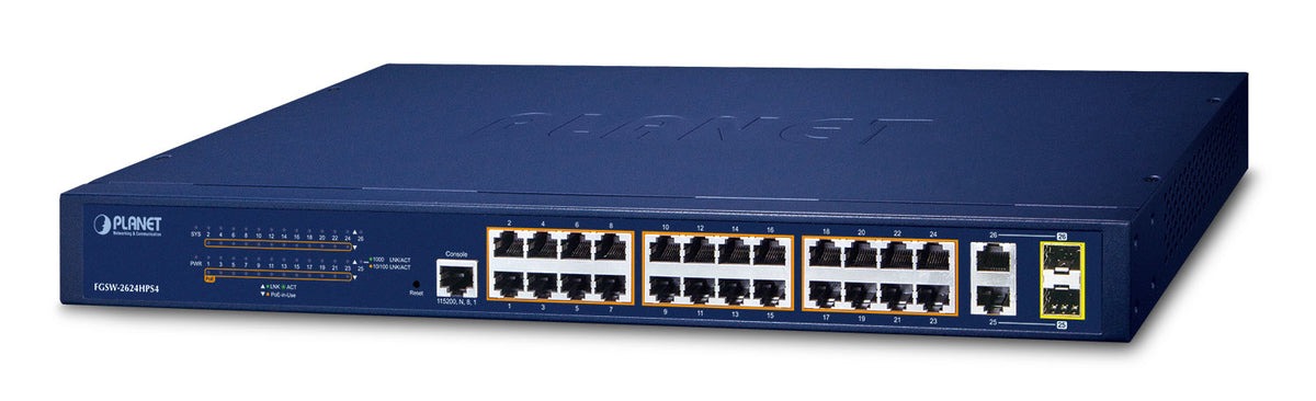 PLANET FGSW-2624HPS4 switch Gestionado L2/L4 Gigabit Ethernet (10/100/1000) Energía sobre Ethernet (
