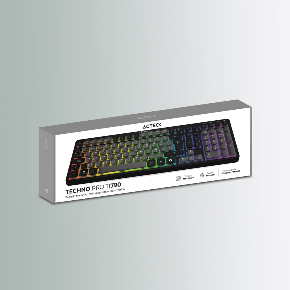 Acteck Techno Pro TI790 teclado Hogar / Oficina RF Wireless + Bluetooth QWERTY Español Negro