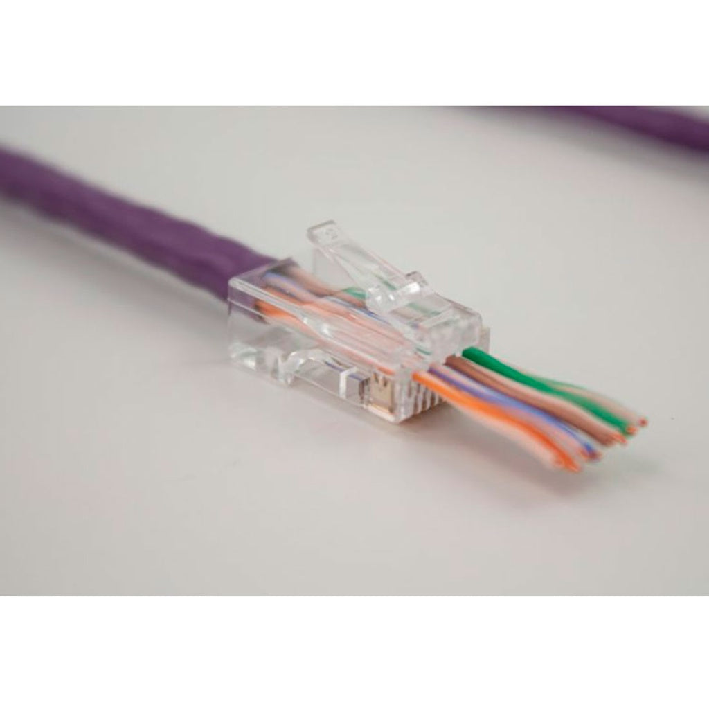 012-025_EZF-100, Plug RJ45 Cat6/6A modular de paso, para cable sólido, con chapa de oro, 100 piezas