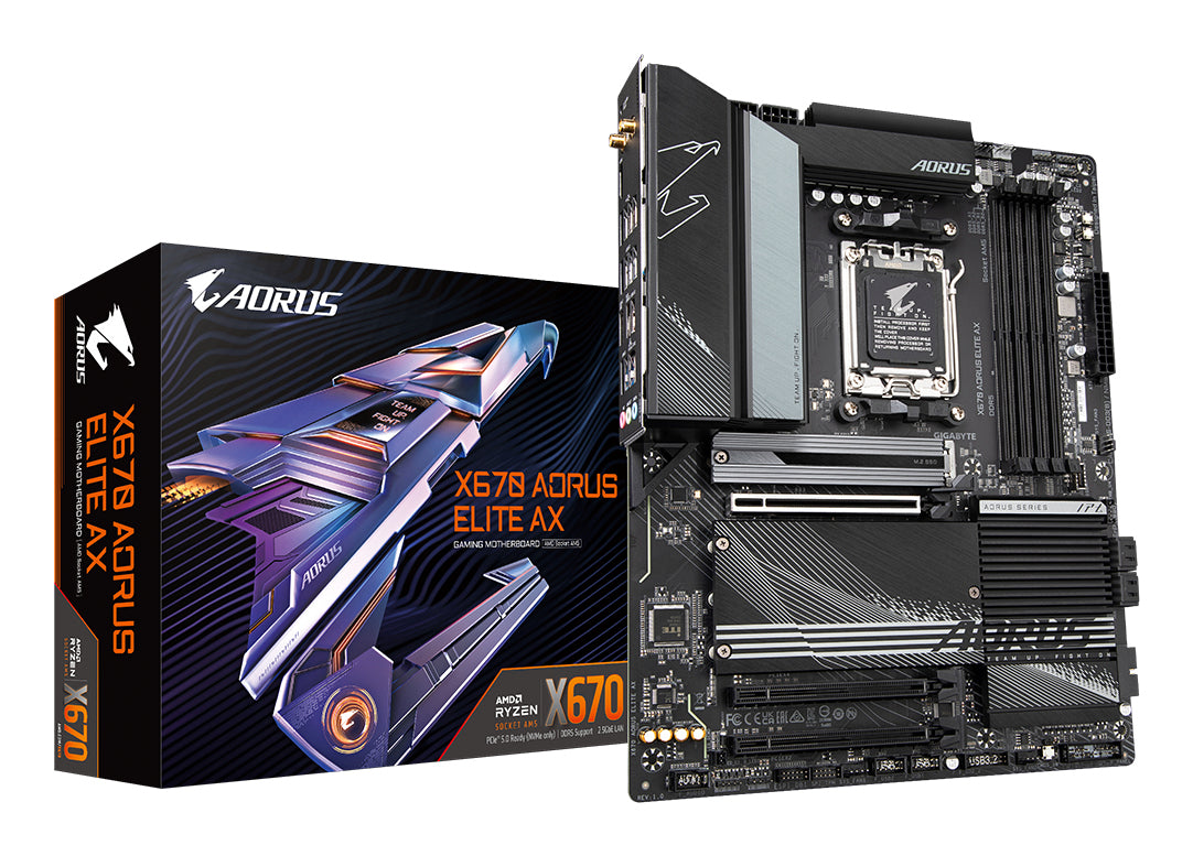 GIGABYTE X670 AORUS ELITE AX Placa base - Compatible con AMD Ryzen 9000 Series CPUs, 16+2+2 Phases Digital VRM, up to 8000MHz DDR5 (OC), 1xPCIe 5.0 + 3xPCIe 4.0 M.2, Wi-Fi 6E, 2.5GbE LAN, USB 3.2 Gen 2x2 placas base AMD Zócalo AM5 AMD Ryzen™ 7 1