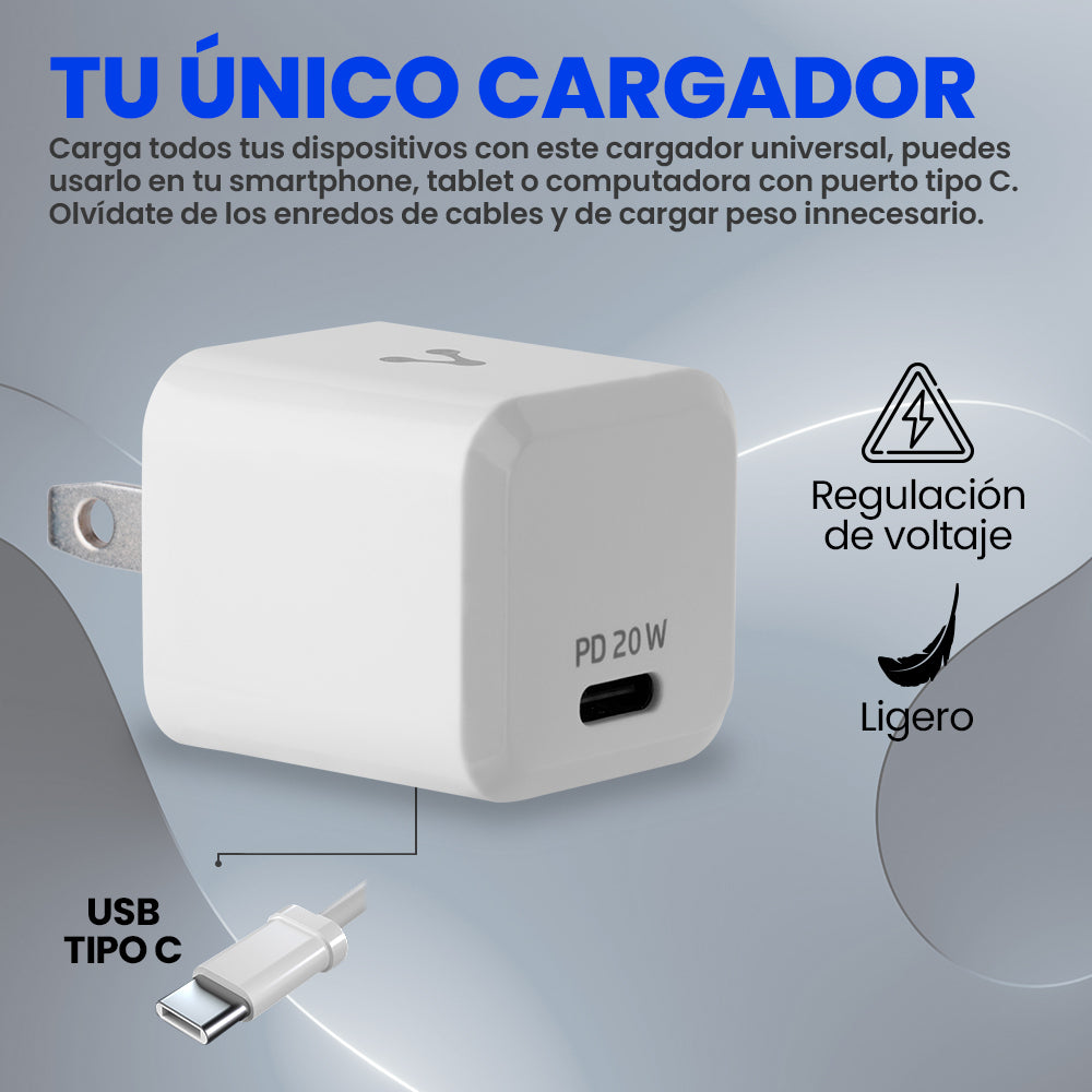 CARGADOR PARA PARED AU-250-V2 QUICK CHARGE 3.0A PD 20W TIPO C BLANCO