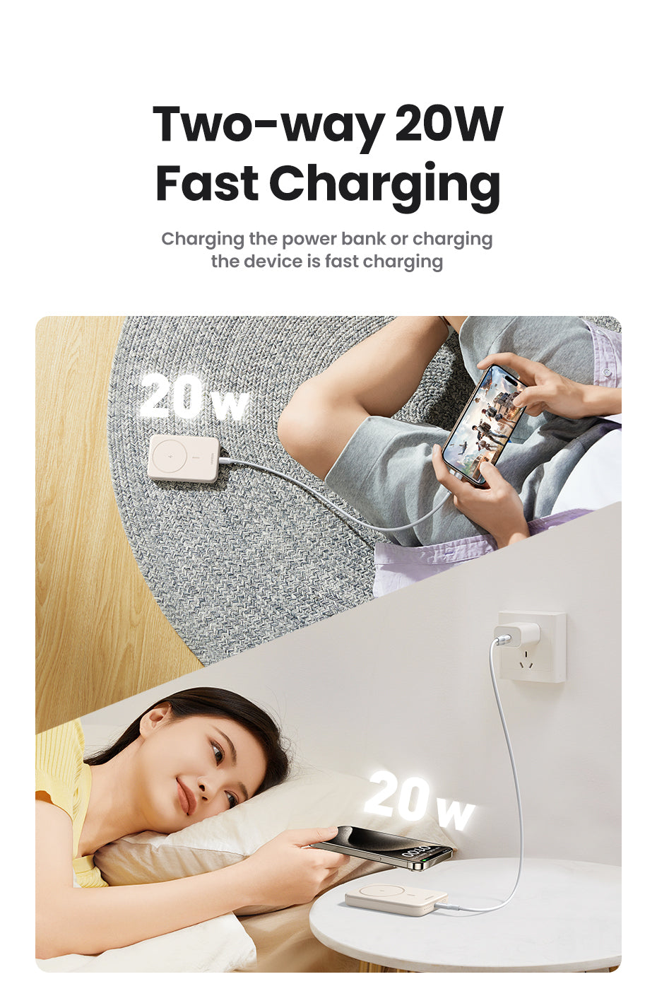 Ugreen 25208 batería externa 10000 mAh Cargador inalámbrico Beige