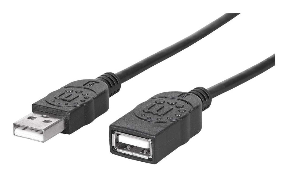 Manhattan Cable alargador USB-A a USB-A, 1,8 m, macho a hembra, 480 Mbps (USB 2.0), negro, garantía