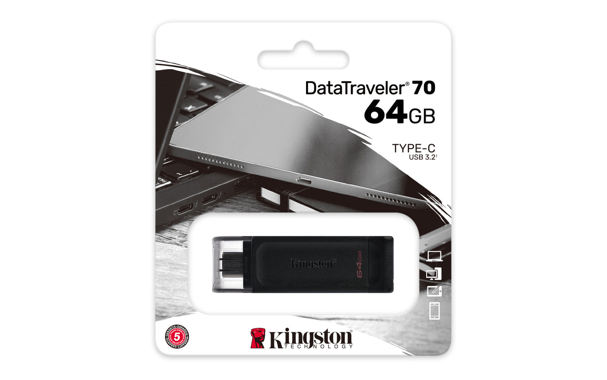 Kingston Technology 64GB USB-C 3.2 Gen 1 DataTraveler 70 Memoria Flash 64 GB USB Tipo C 3.2 Gen 1 (3.1 Gen 1) Tapa