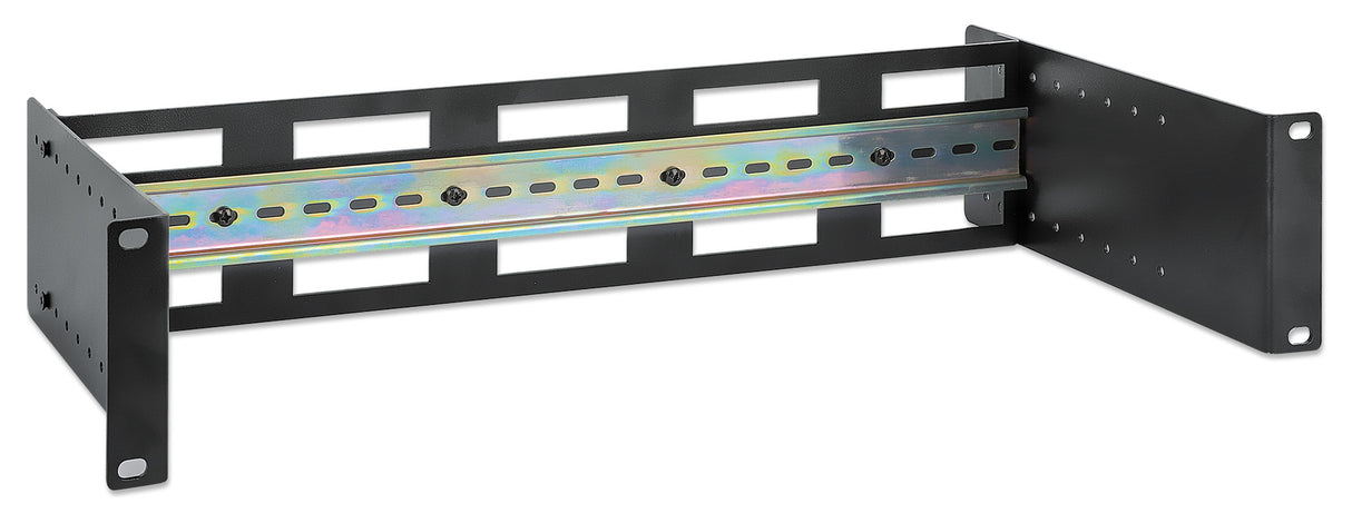 Intellinet Kit rail DIN réglable 19", 2U, pour équipements sur rail DIN chapeau, profondeur réglable 48–174 mm, aluminium, noir RAL 9005, garantie trois ans Rack Carril de rack Negro Aluminio 9 kg