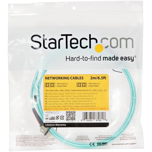 StarTech.com Cable de 2m de Fibra Óptica Multimodo LC/UPC a LC/UPC OM4 - 50/125µm - Fibra LOMMF/VCSEL - Redes de 100G -