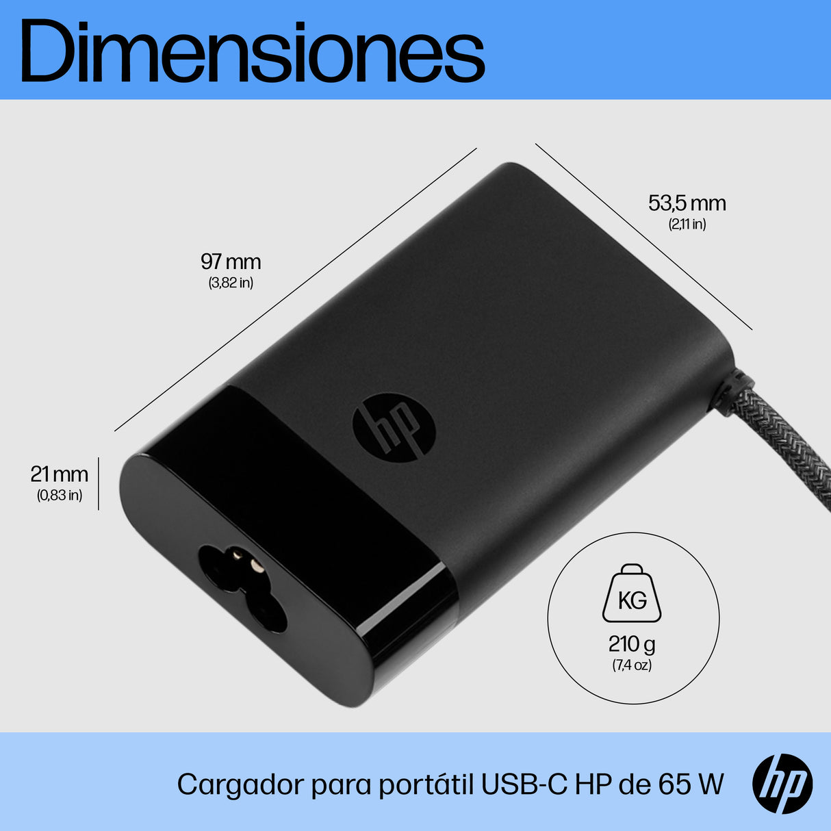 HP Cargador USB-C 65 W para laptops, Computadora portátil, Interior, 671R3AA