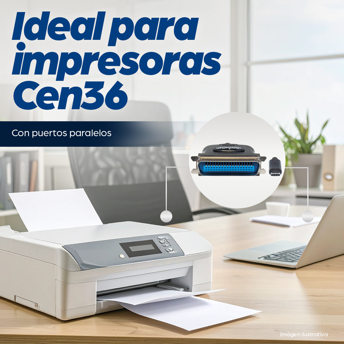 Manhattan Convertidor para Impresora USB-C Full Speed a Paralelo Cen36 USB-C Macho a Cen36 Hembra, 1 m (3 ft.), Negro Cable Negro USB-C Cen36 1 m