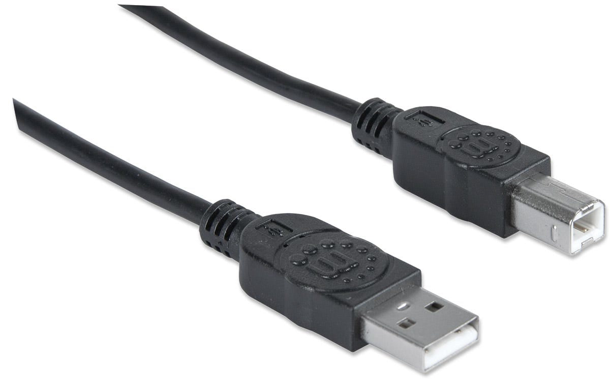 Manhattan Cable USB-A a USB-B, 3 m, macho a macho, 480 Mbps (USB 2.0), negro, garantía de por vida, equivalente a USB2HAB3M Cable USB 2.0 USB A USB B Macho/Macho