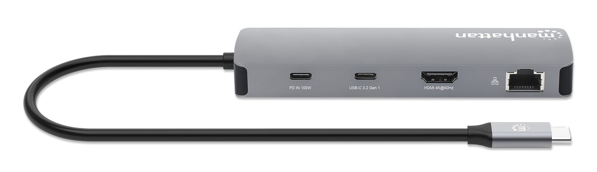 Manhattan Dock/hub USB-C con lector de tarjetas, puertos (7): Ethernet, HDMI, 3x USB-A y 2x USB-C, c