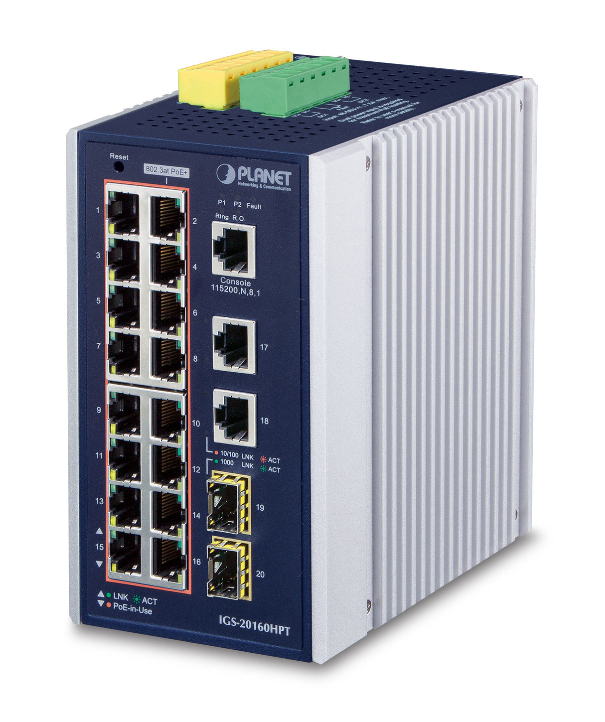 PLANET IGS-20160HPT switch Gestionado L2/L3 Gigabit Ethernet (10/100/1000) Energía sobre Ethernet (PoE) Azul, Blanco