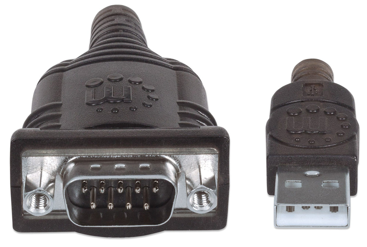 Manhattan Convertidor USB-A a serie (RS232/COM/DB9), 45 cm, macho a macho, chip FTDI FT232RL, compatible con Windows 11, negro/plata, 3 años de garantía, equivalente a ICUSB2321F Cable Plata 0,45 m USB A Serial/COM/RS232/DB9
