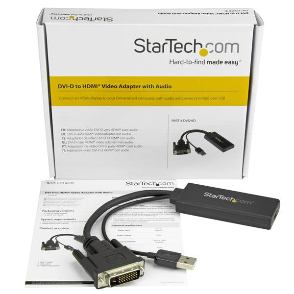 StarTech.com Adaptador de Vídeo DVI a HDMI con Alimentación USB y Audio - 1080p Adaptadores de cable de vídeo 1920 x 108