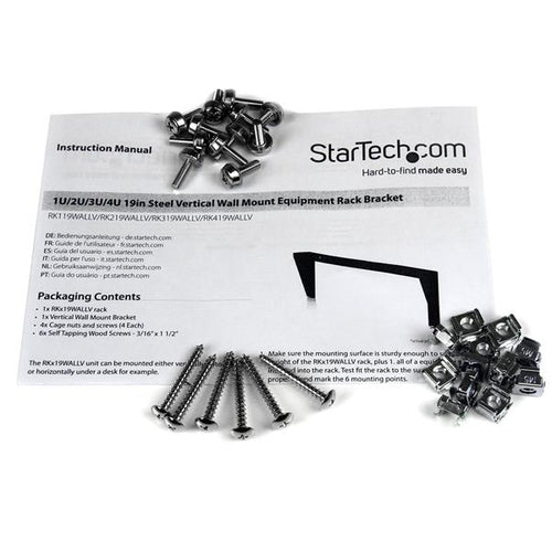 StarTech.com Abrazadera Bracket de Acero Vertical de Montaje en Pared para Rack de Servidores - 4U 19 Pulgadas Armarios