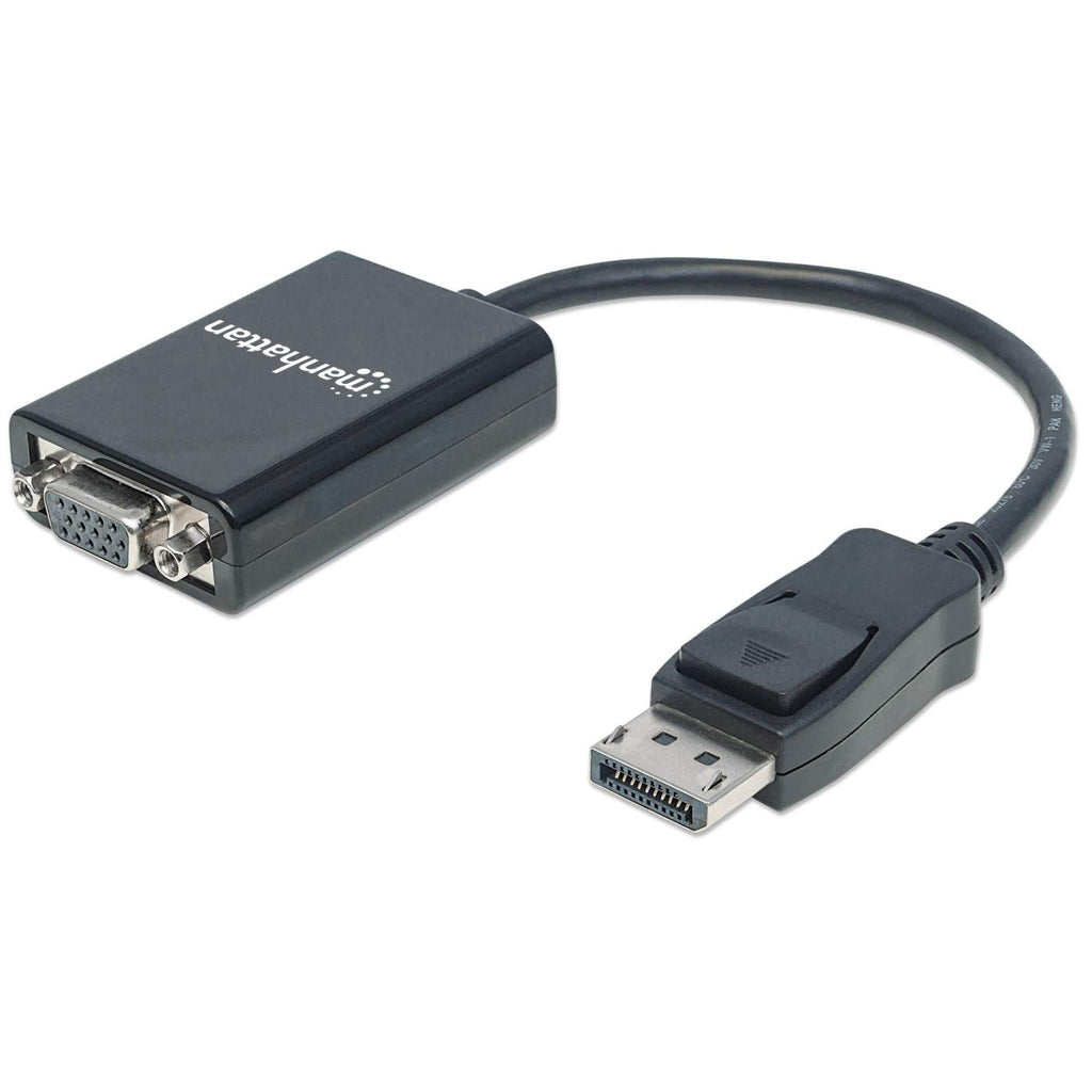 Manhattan Cable convertidor DisplayPort a VGA HD15, 15 cm, macho a hembra, activo, DP con pestaña de bloqueo, negro, garantía de por vida, equivalente a DP2VGA2 Cable Derecho Derecho Oro 0,15 m