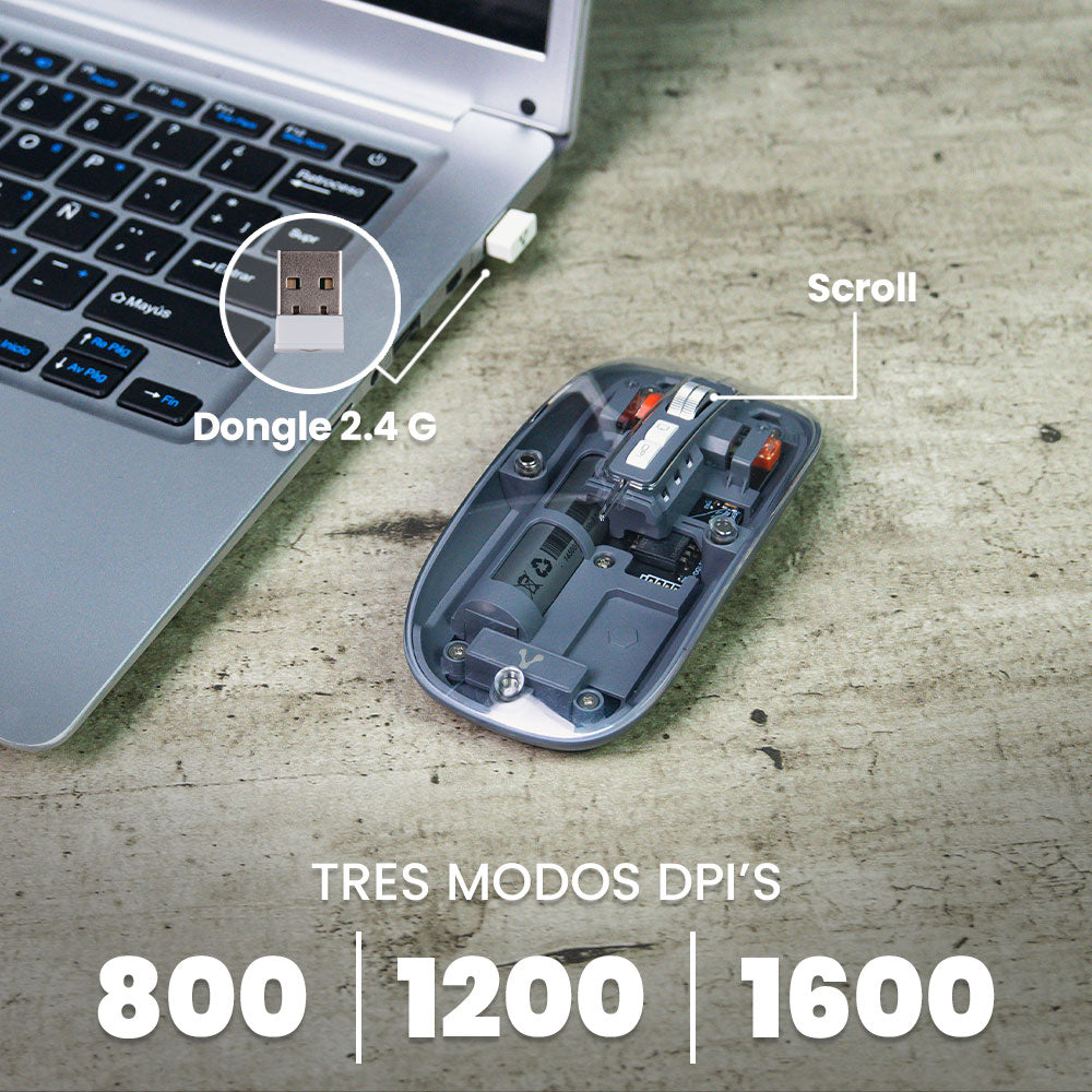 Vorago MO-415 ratón Oficina mano derecha RF Wireless + Bluetooth + USB Type-A Óptico 1600 DPI