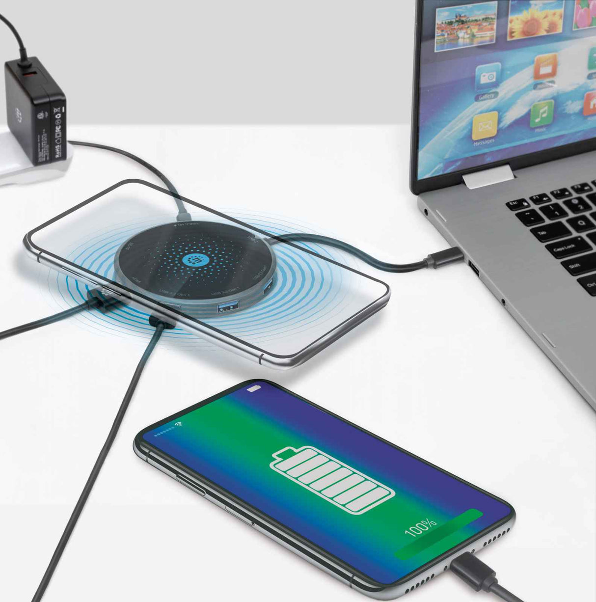 Manhattan Docking Station USB-C HDMI 4K, Carga Inalámbrica, 165560