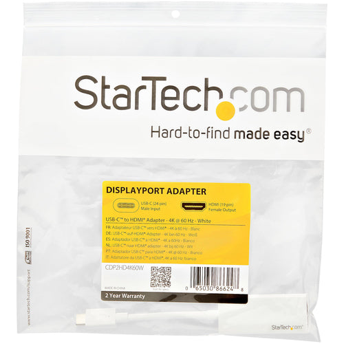 StarTech.com Adaptador USB-C a HDMI - 4K 60Hz - Blanco Adaptadores gráficos USB No Si Blanco