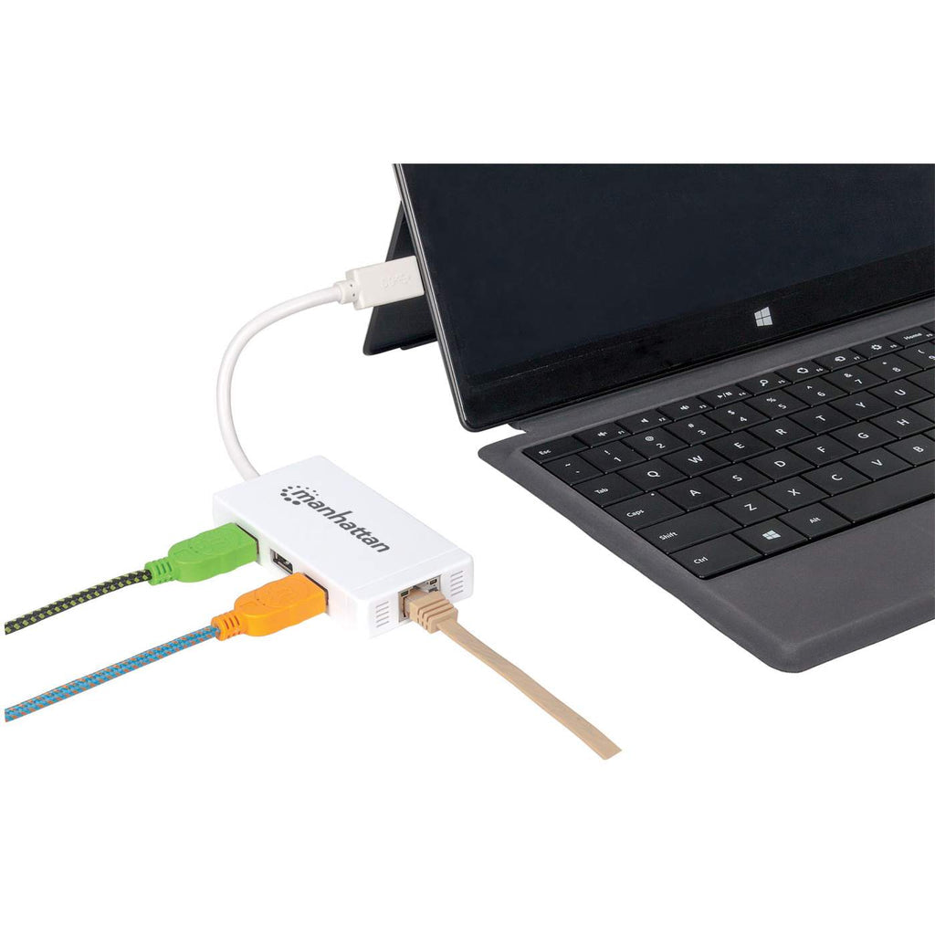 Manhattan Hub de 3 puertos USB 3.0 con Adaptador Gigabit Ethernet Laptop USB 3.2 Gen 1 (3.1 Gen 1) Type-A 3 1 Blanco