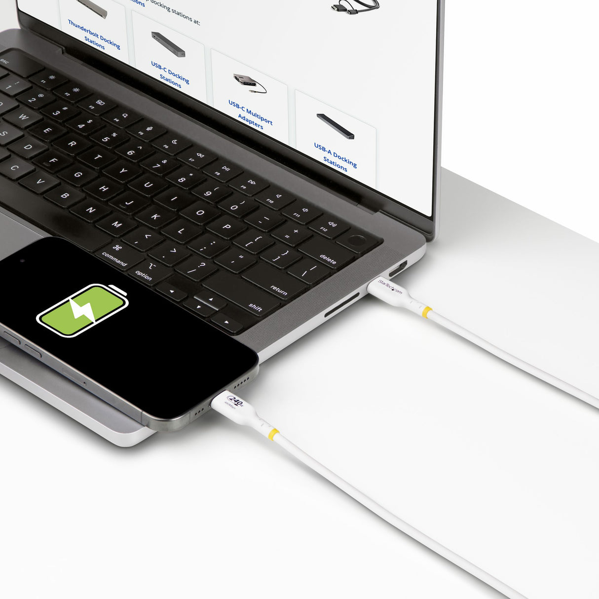 StarTech.com Cable de Carga para Portátil USB-C de 2m - Cable USB Tipo C USB 2.0 para Portátil - Blanco - Cable con Cert