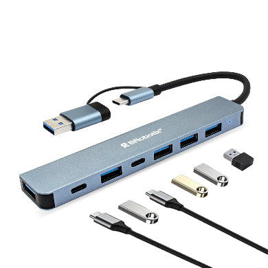 Docking Station BROBOTIX 6005446, USB A&C V 3.0, Multiplataforma, Plata/Negro