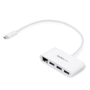 StarTech.com Concentrador USB 3.0 (5Gbps) de 3 Puertos con USB-C y Ethernet Gigabit - Hub Ladrón de USB Convencional - Blanco tarjetas de red Alámbrico USB Ethernet 1