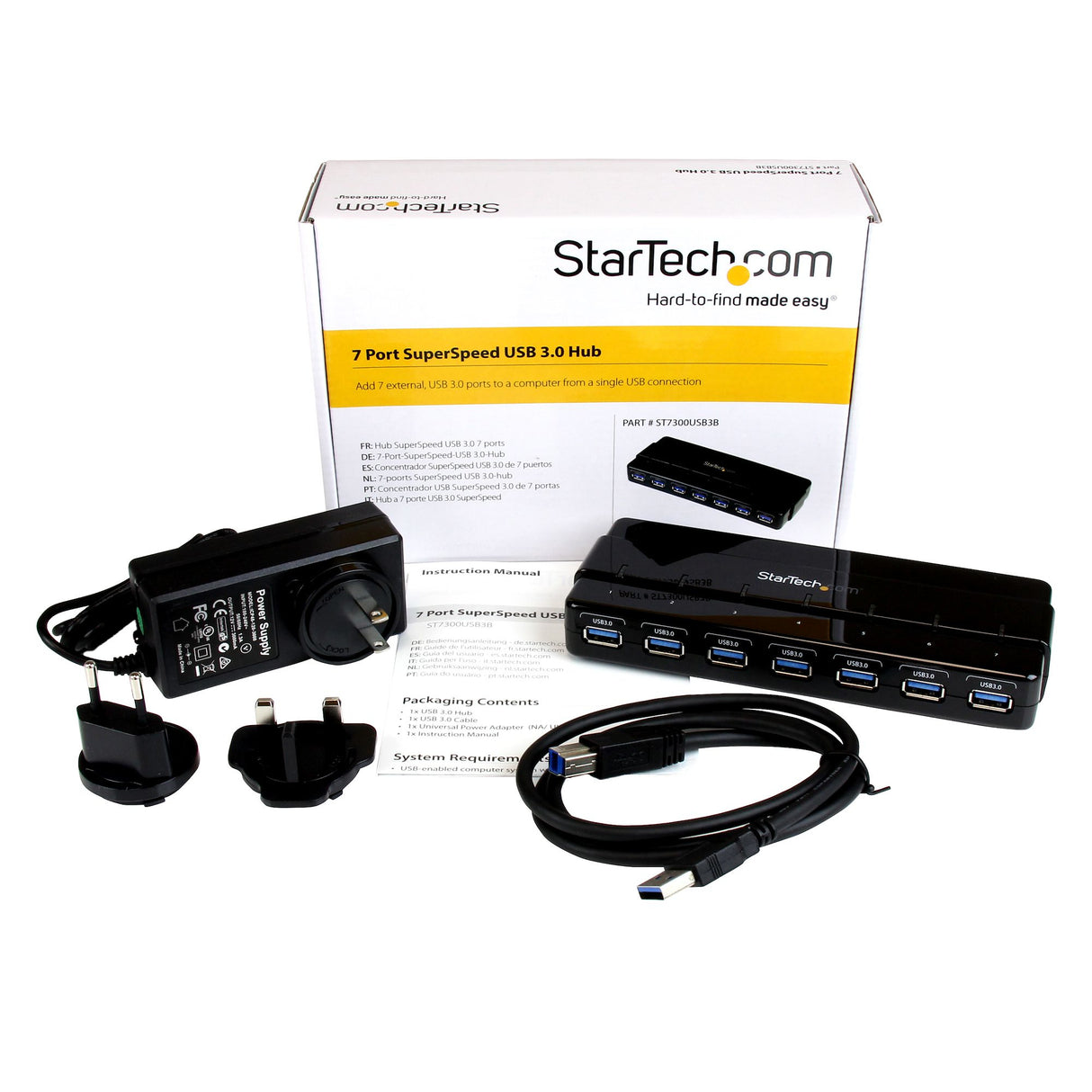 StarTech.com Concentrador Ladrón USB 3.0 de 7 Puertos - 5Gbps - Hub de Sobremesa Hubs de interfaz 7 USB 3.2 Gen 1 (3.1 G