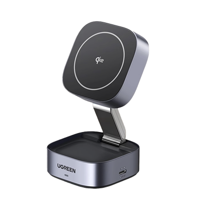 Ugreen 35316 cargador de dispositivo móvil Auriculares, Smartphone, Reloj inteligente Gris USB Cargador inalámbrico Carga rápida Interior