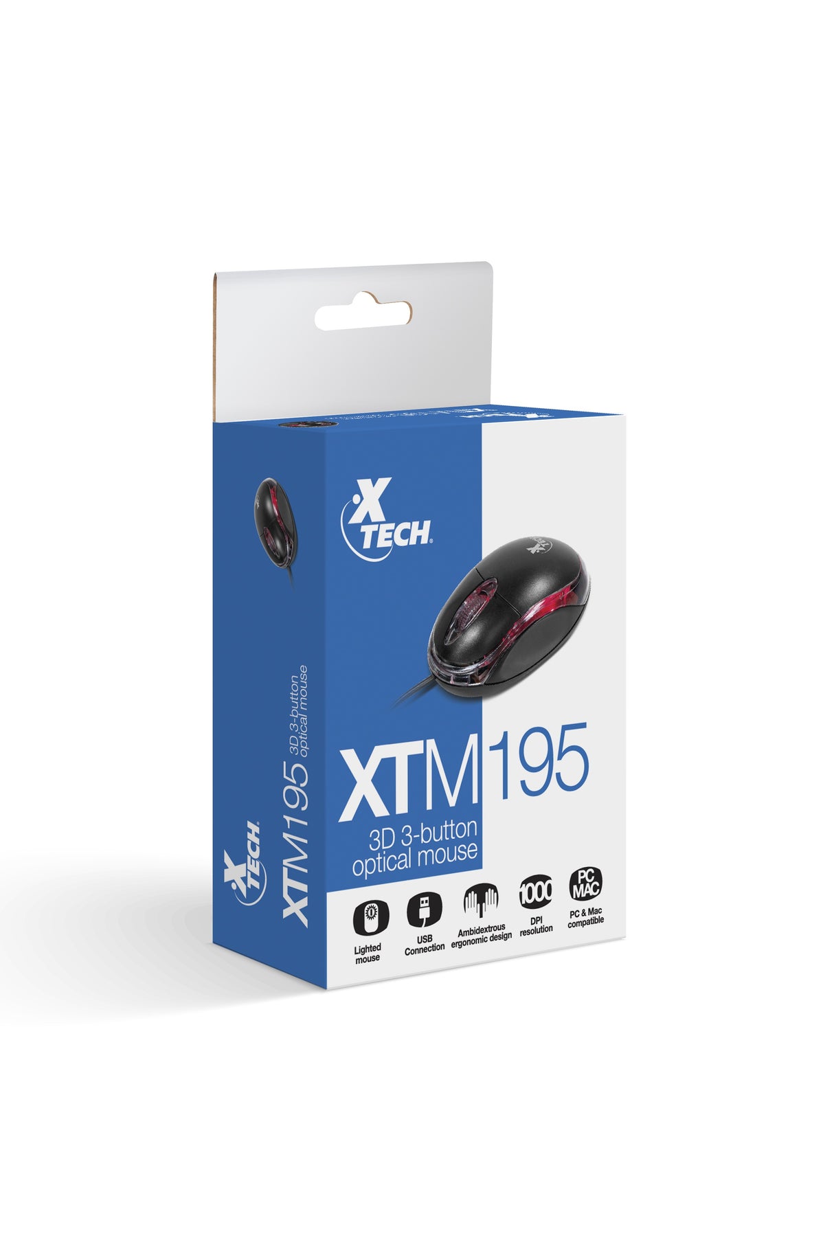 Xtech XTM-195 ratón Ambidiestro USB tipo A Óptico 1000 DPI, Negro | Ratones