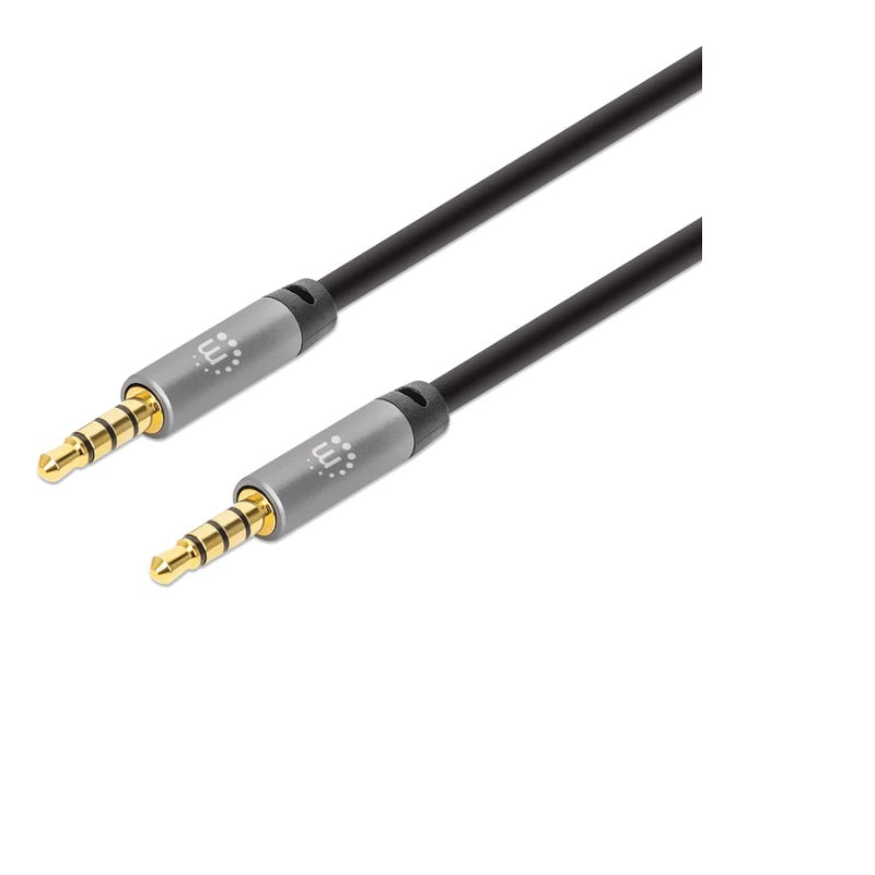 Cable Manhattan Audio Estéreo 3.5mm M-M 2m Negro/Plateado 355995, 2 Metros de Longitud