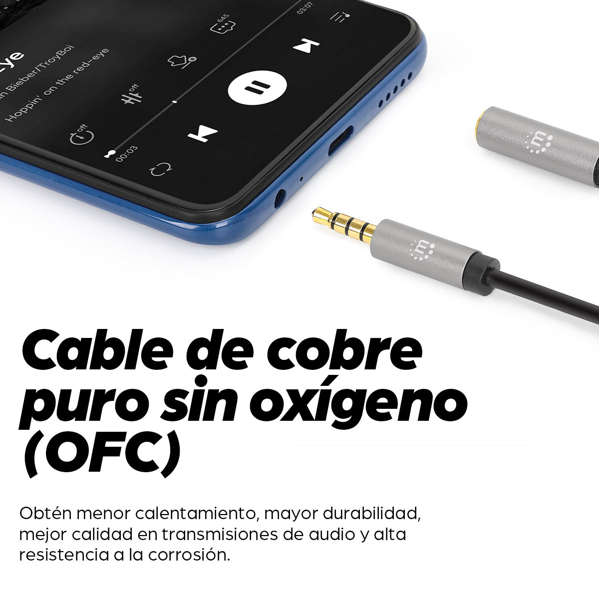 356046 - Manhattan Extensión de Cable Auxiliar de Audio Estéreo Cable 3 m 3,5mm Macho 3,5mm