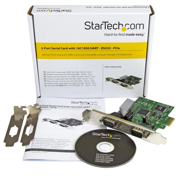 StarTech.com Tarjeta Serie PCI Express de 2 Puertos DB9 RS232 con UART 16C1050 - Adaptador Interno Serie PCI-E tarjetas y adaptadores de interfaz PCIe De serie Full-height / Low-profile 2