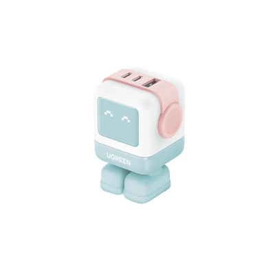 Cargador RobotGaN de 65W Serie UNO | 3 Puertos de Carga Rápida | 2 USB-C | 1 USB-A | PD 3.0 | QC 4.0 | Carga Inteligente | Tecnología GaN II | Zapato