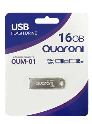 Quaroni QUM-01 unidad flash USB 16 GB USB tipo A 2.0 Acero inoxidable, Sin tapa