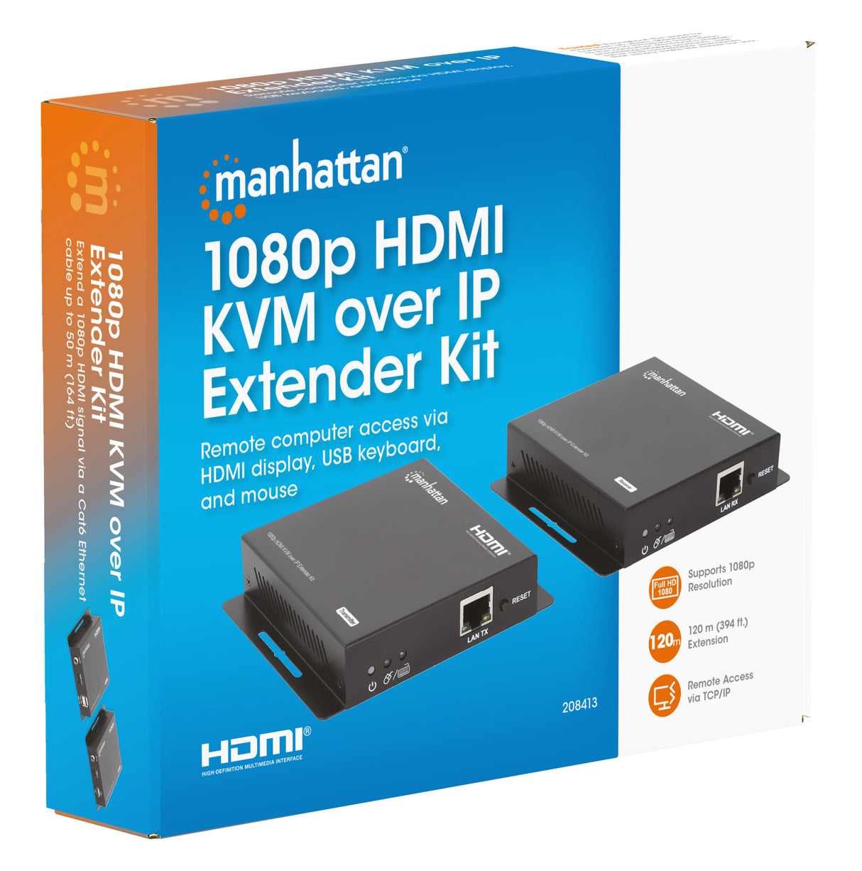 Manhattan Kit extensor KVM HDMI 1080p sobre IP, extiende señal 1080p@60 Hz hasta 120 m mediante cabl