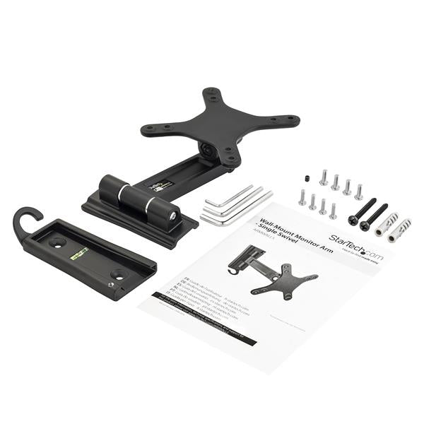StarTech.com Soporte de pared de un solo giro para monitor - Montura VESA para Pantallas de hasta 27 Pulgadas Monitor Negro