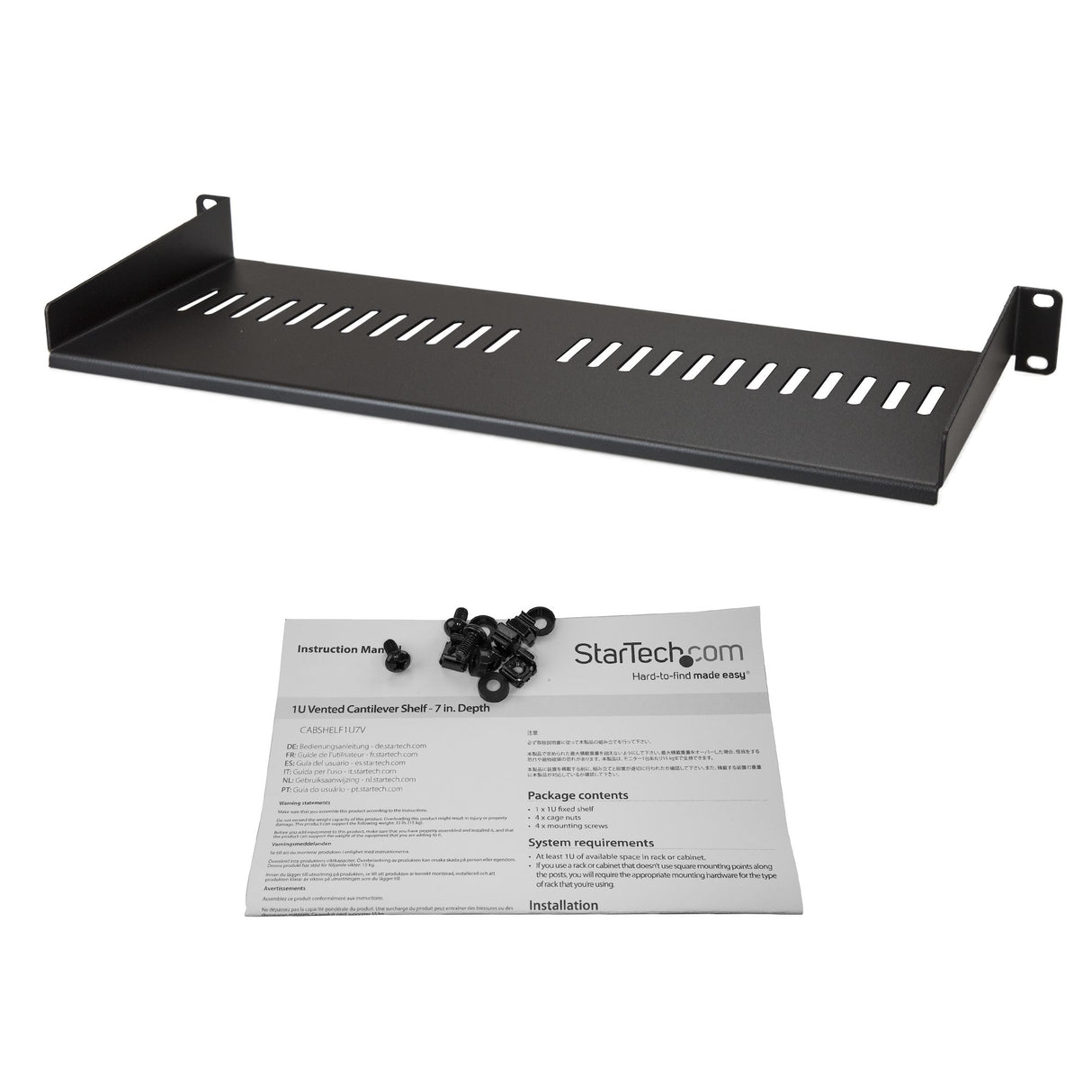 StarTech.com Bandeja Estante Ventilado de 1U para Armario Rack de Servidores - de 7 Pulgadas de Profundidad Rack Cajón metálico para rack Negro Acero 20 kg