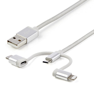 StarTech.com Cable Trenzado de 1m USB a Lightning USB-C y Micro USB - Cable Cargador para Teléfono Móvil iPhone iPad Tablet Cable USB 2.0 USB A Micro-USB B Macho