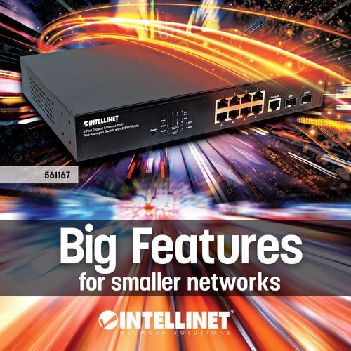 Intellinet Commutateur réseau (switch) Gigabit Ethernet PoE+ administrable via le Web 8 ports avec 2 ports SFP, IEEE 802