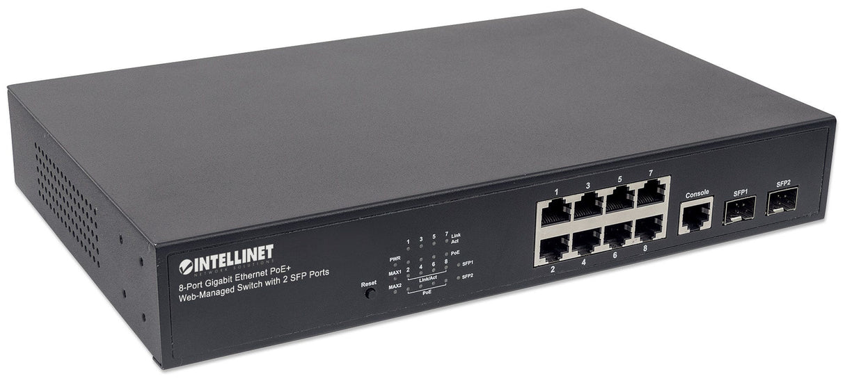 Intellinet Commutateur réseau (switch) Gigabit Ethernet PoE+ administrable via le Web 8 ports avec 2 ports SFP, IEEE 802