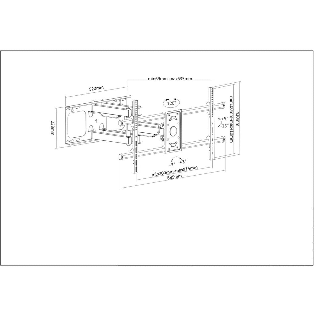 Manhattan Soporte de pared (Articulado) para TV/monitores, pantallas 37"–75", Compatibilidad VESA: de 200x200 a 800x400 mm (verifique las dimensiones de los cuatro orificios de montaje traseros), carga máxima 75 kg, negro Monitor negro