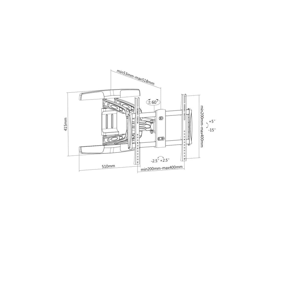Manhattan Soporte para TV, de pared, de aluminio, movimiento articulado, pantallas curvas o planas de 32" a 55" de máxim