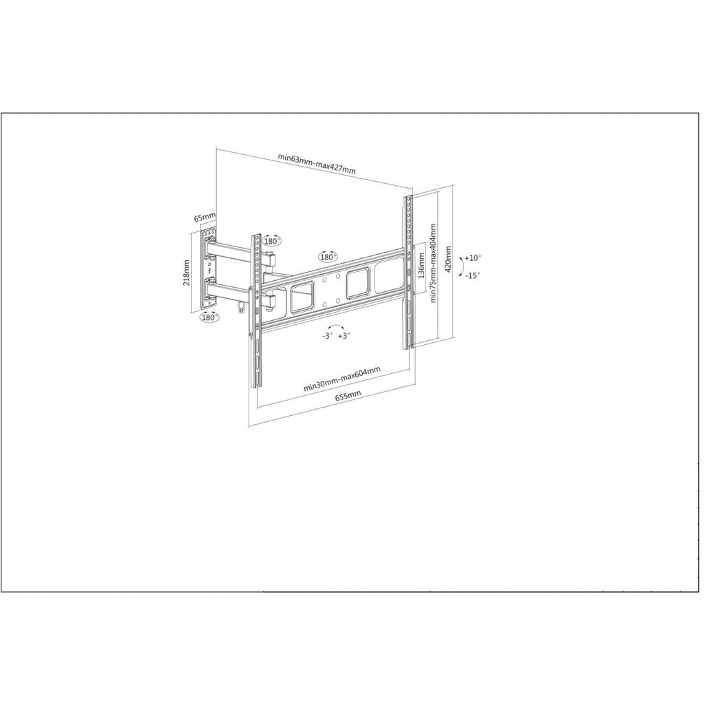 Manhattan Soporte para TV, de pared, movimiento articulado, pantallas curvas o planas de 37" a 70" de máximo 35 kg Monitor Negro