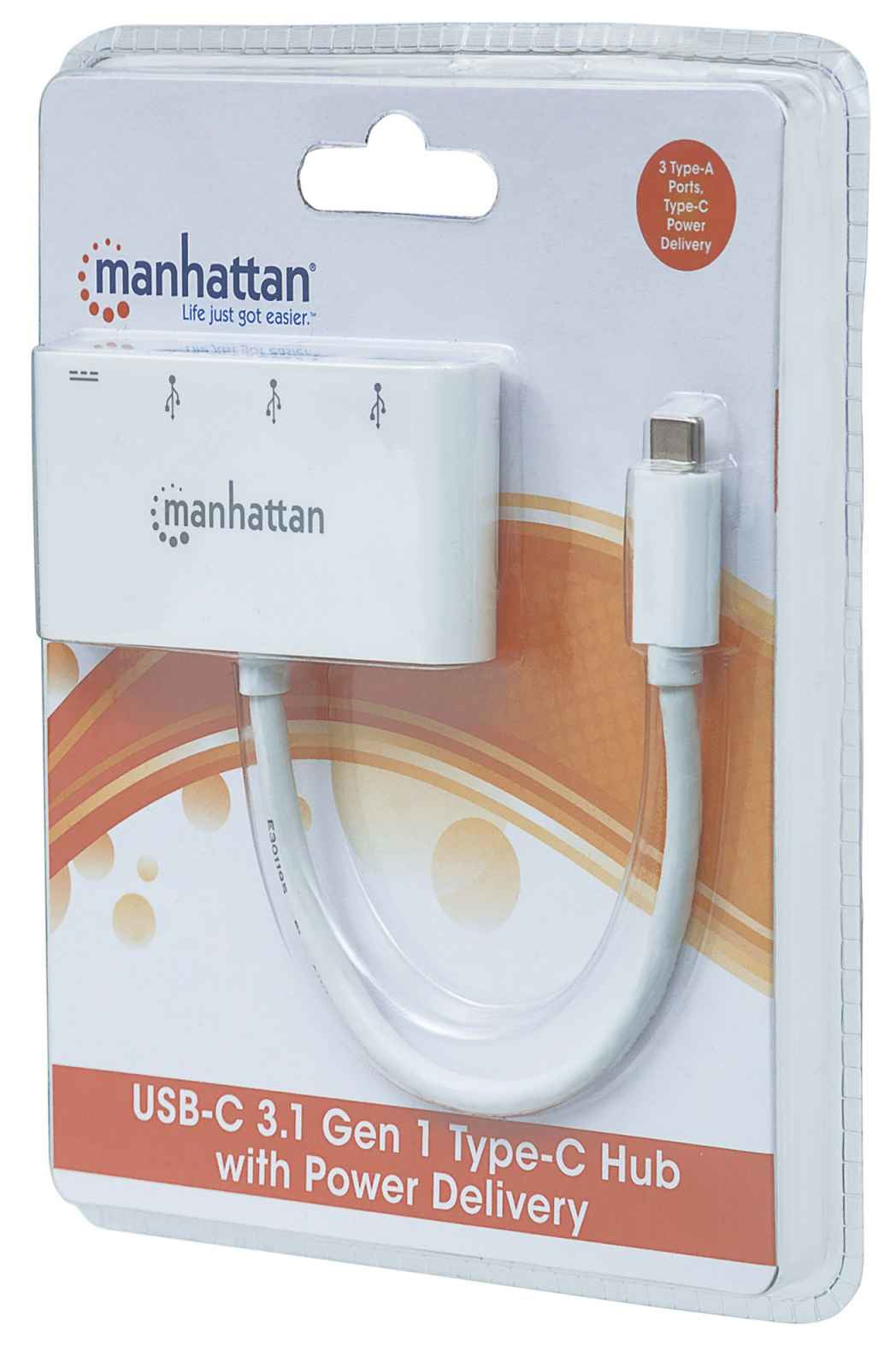 Manhattan Hub de 3 puertos USB 3.2 Gen 1 con Power Delivery, MAN-163552