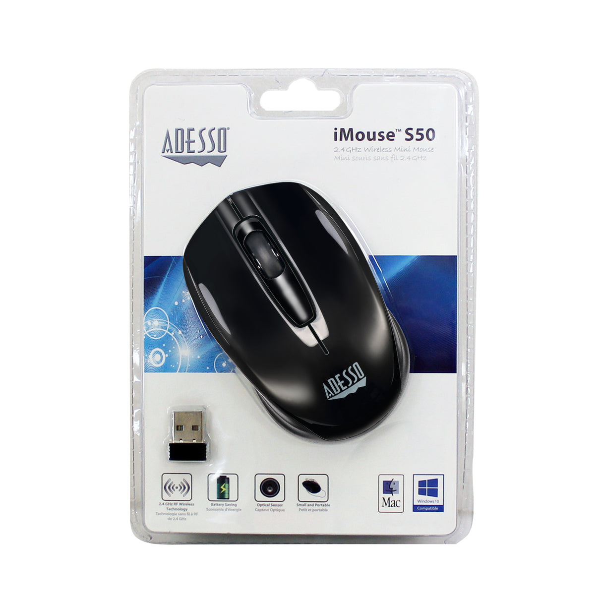 Adesso iMouse S50 ratón Viajes Ambidextro RF inalámbrico Óptico 1200 DPI