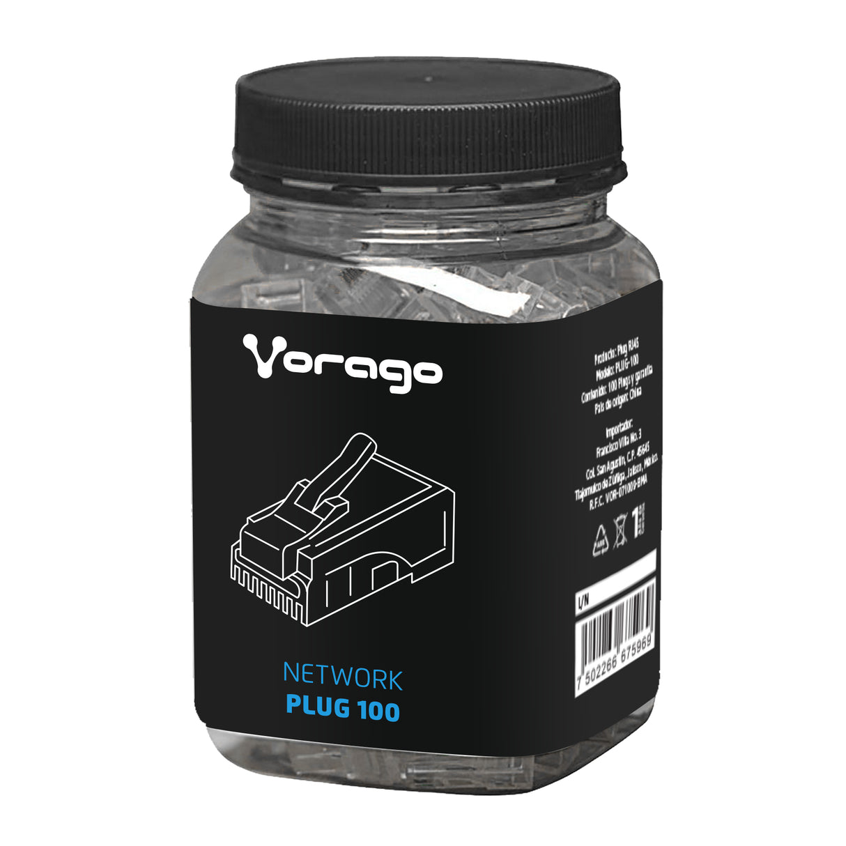 PLUG VORAGO PLUG-100 RJ45 CAT5 BOTE 100 PZAS