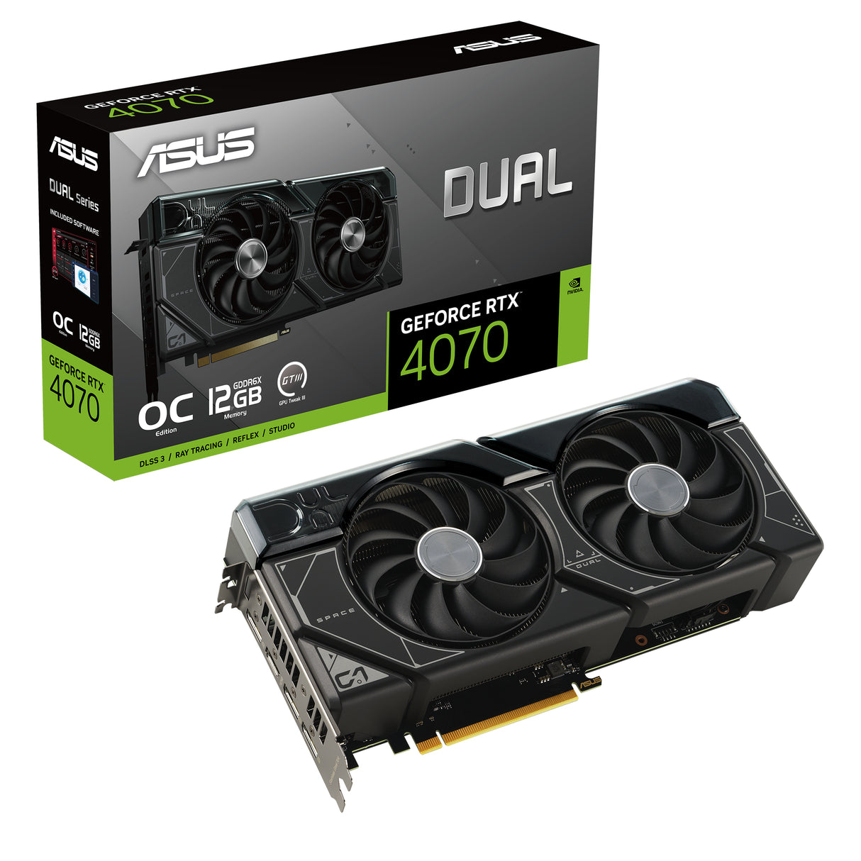 ASUS Dual -RTX4070-O12G NVIDIA GeForce RTX 4070 12 GB GDDR6X, 192 Bit, 7680 x 4320 Pixeles, PCI Express 4.0